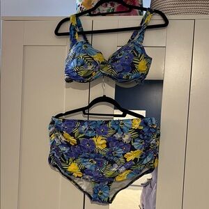 Floral Bikini Set in Blue and Yellow